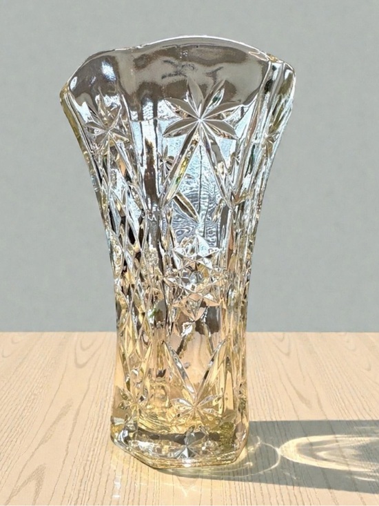 Other - Vintage Crystal Vase w/ Flower Engravings. Clear Crystal. 9.5”/ 6” / 3”
